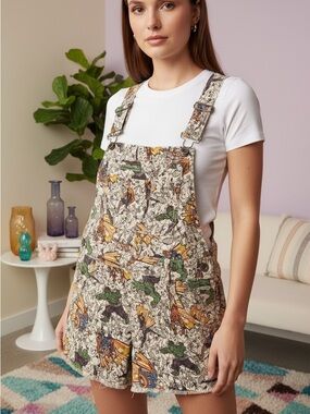 Her Universe MARVEL comic book print Short Denim Overalls - Cream Multi